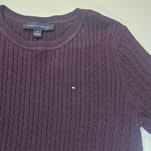 Tommy Hilfiger Short Sleeve Sweater Womens Medium Purple Cable Knit 90s Designer - Picture 2 of 6